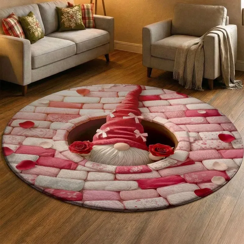 

Круглый коврик с 3D-эффектом «Гном-роза», мягкий, нескользящий, для гостиной, декор на День святого Валентина, защита пола