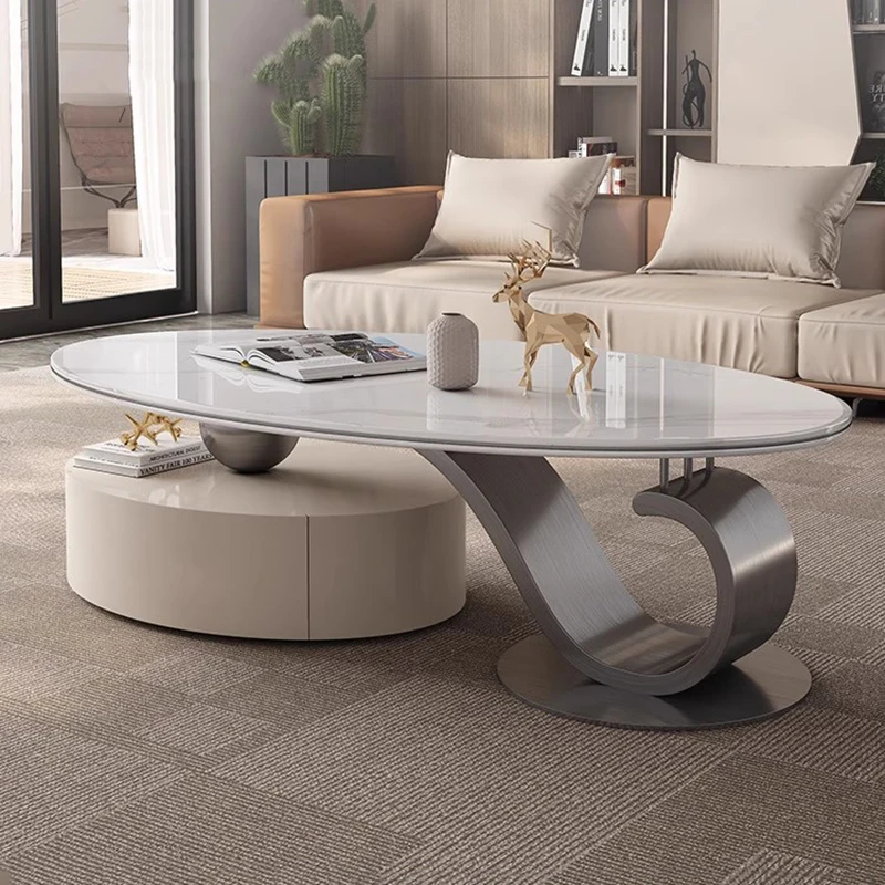 Ovale Beauty-Couchtische mit Stauraum, Marmor, italienische Designer-Couchtische, trendiger ästhetischer Tisch, Basse-Möbel, Wohnzimmer