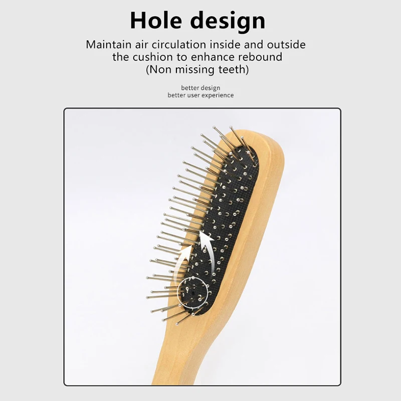مشط من الخشب الطبيعي، فرشاة شعر معدنية من الفولاذ، مشط وسادة هوائية خشبي محمول لفروة الرأس وفك تشابك الشعر، أدوات تصفيف الشعر في الصالونات #3