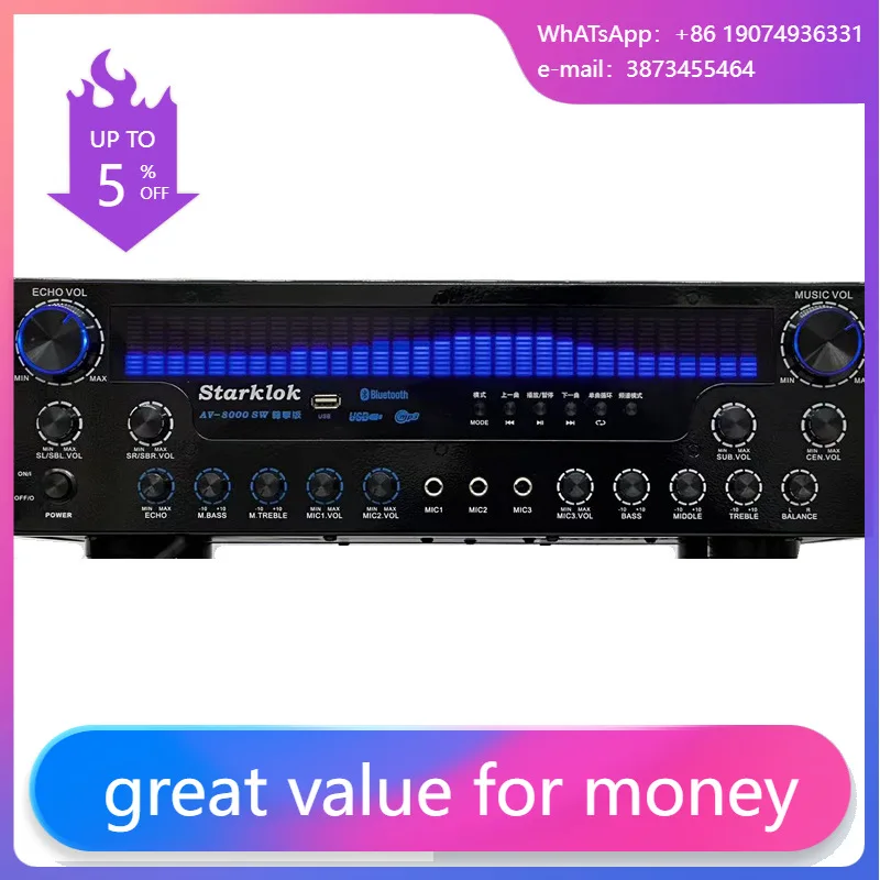 

AV-8000SW Premium Edition 2200W Professional Ultra-High Power 7.1 Channel Home Theater Receiver Amplifier Exclusive BT Wireless
