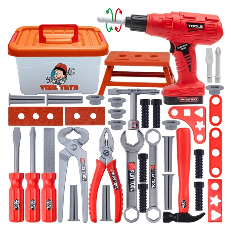 Pretend Play Tool Box Educational Toy with Electric Drill Toddler Roleplay Tool Kits Toy Hand-Eye Coordination Drop shipping