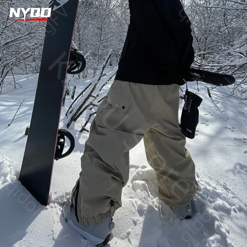 

Spring and Autumn Loose Waterproof Windproof Single Board Skiing Pants Outdoor Sports Multi Pocket Casual Leg Tights