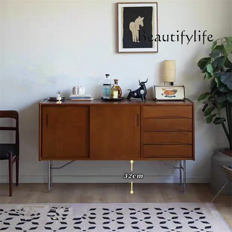 

Nordic medieval style solid wood dining side cabinet small apartment living room with drawer storage cabinet