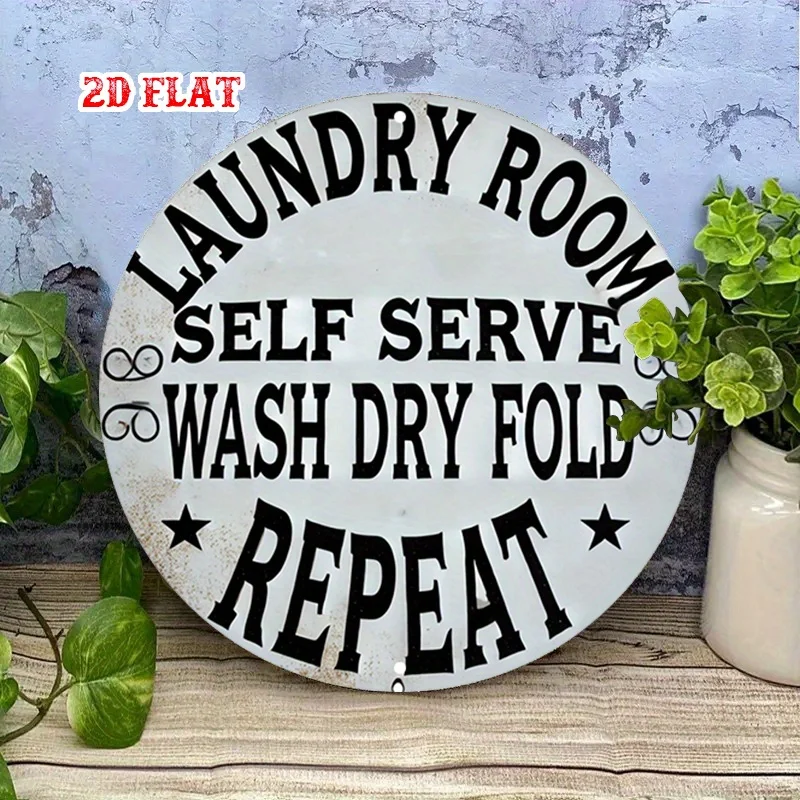 2D Flat 1pc Laundry Signs Round Sign, House Rules Metal Sign Wall Decor Signs for Home, Garage, Dining Room, Cafe
