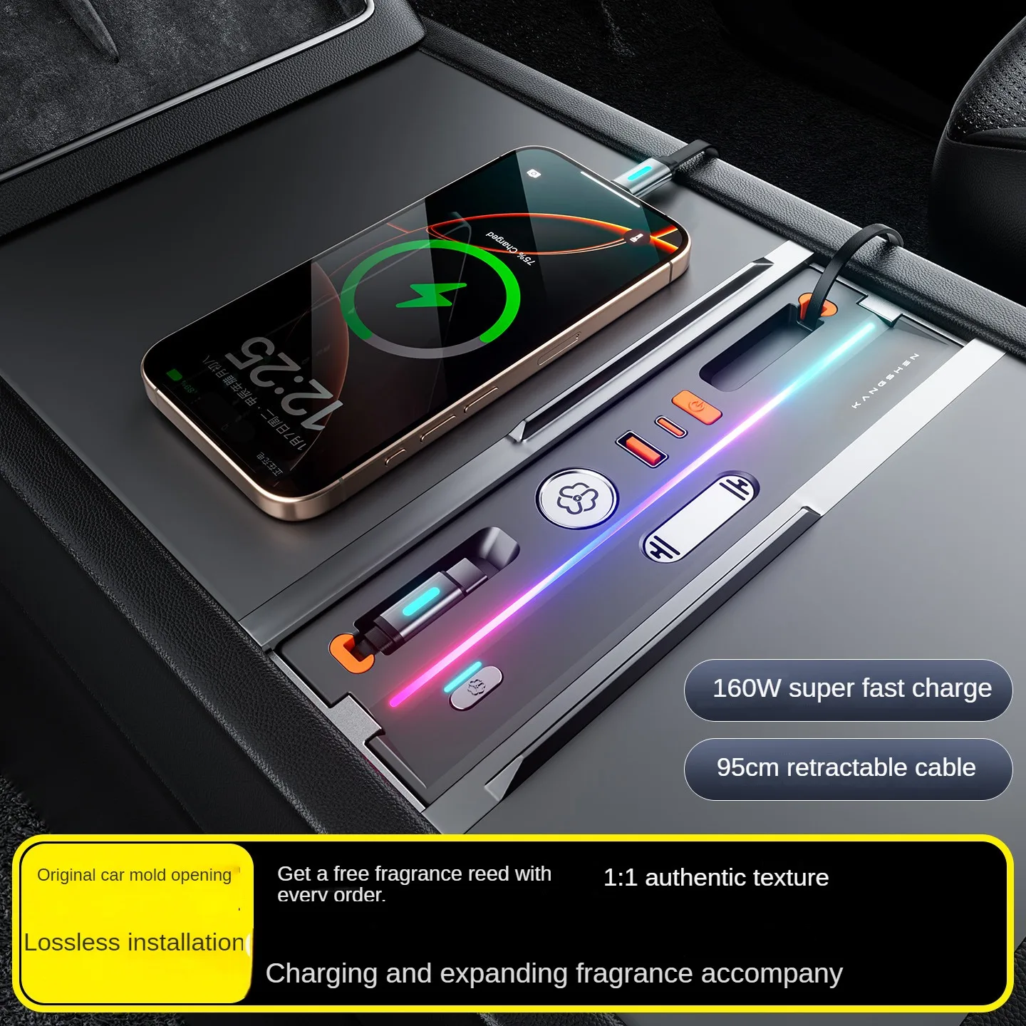 

Зарядное устройство-разветвитель 130 Вт для Tesla Model 3/Y (2023-2026) с USB-конвертером и освежителем воздуха/автомобильным парфюмом