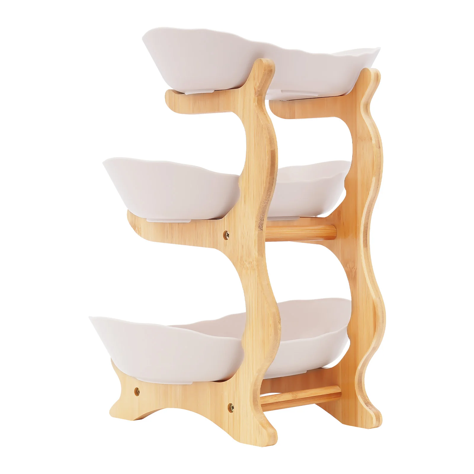 حامل فواكه من الخيزران مكون من 3 طبقات، أوعية من البولي بروبيلين من الدرجة الغذائية، تصميم قابل للتكديس لوجبات الفواكه والوجبات الخفيفة وكعكة الحلوى، صينية تقديم المنزل والحفلات #5