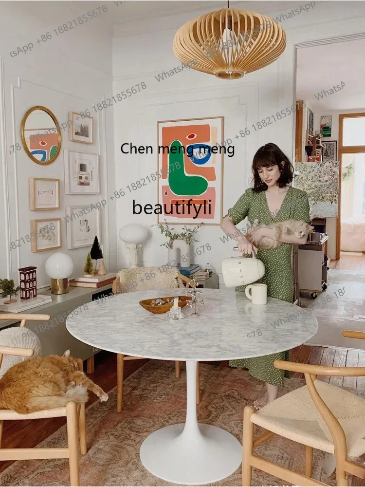 

K185 Natural Marble Dining-Table Tulip Negotiating round Table Marble Bright Stone Plate Small Table Home