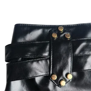 Sexy Side Zipper Splicing Shorts Ultra short for women, leather belt, mini pants, slim hip lift, low waist, three bedrooms pants 6 Main Sales Short Leather - №1