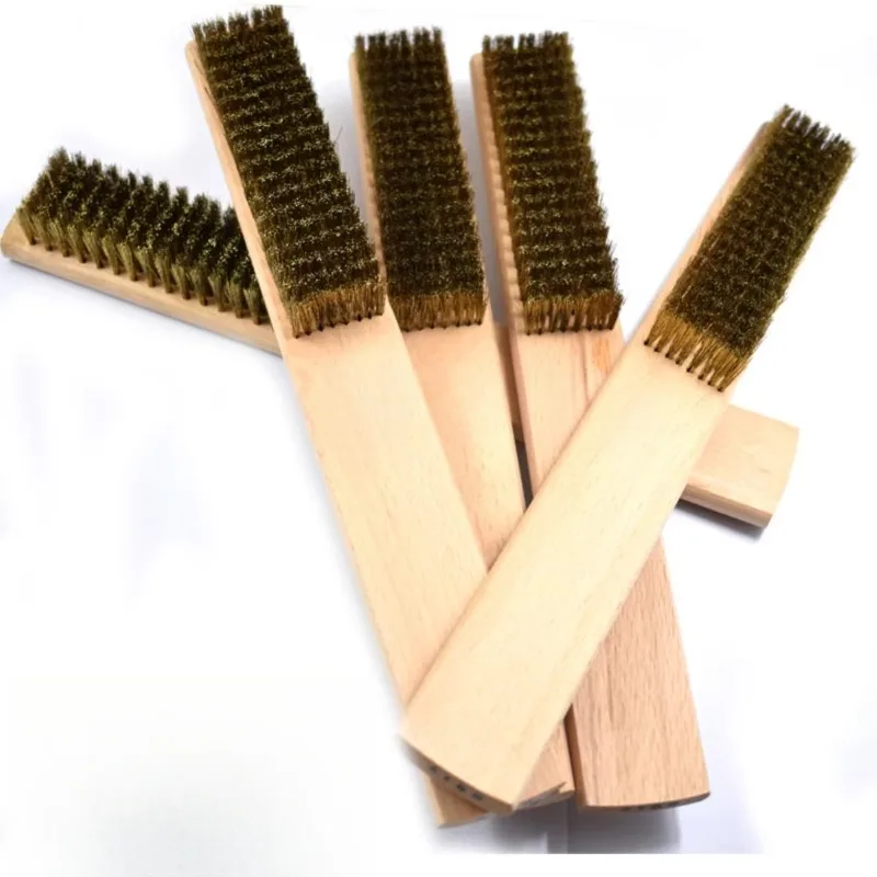 12 cepillos de alambre de latón con mango de madera para limpieza de superficies de dispositivos industriales, cepillos de 4, 5, 6, 7, 8x18 filas, 36-186