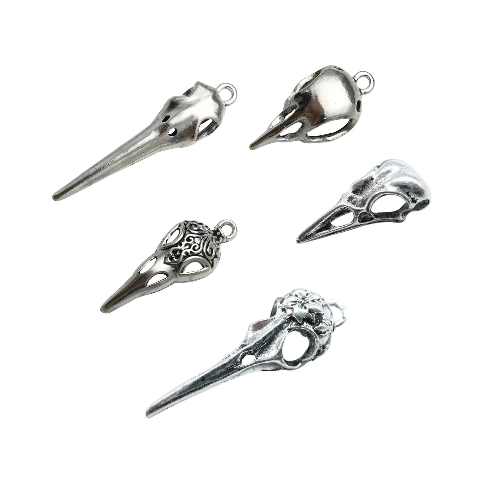 5pcs/Lot Vintage Gothic Halloween Bird Charms Skull Skeleton Head Pendants For DIY Earring Necklace Jewelry Making Supplies