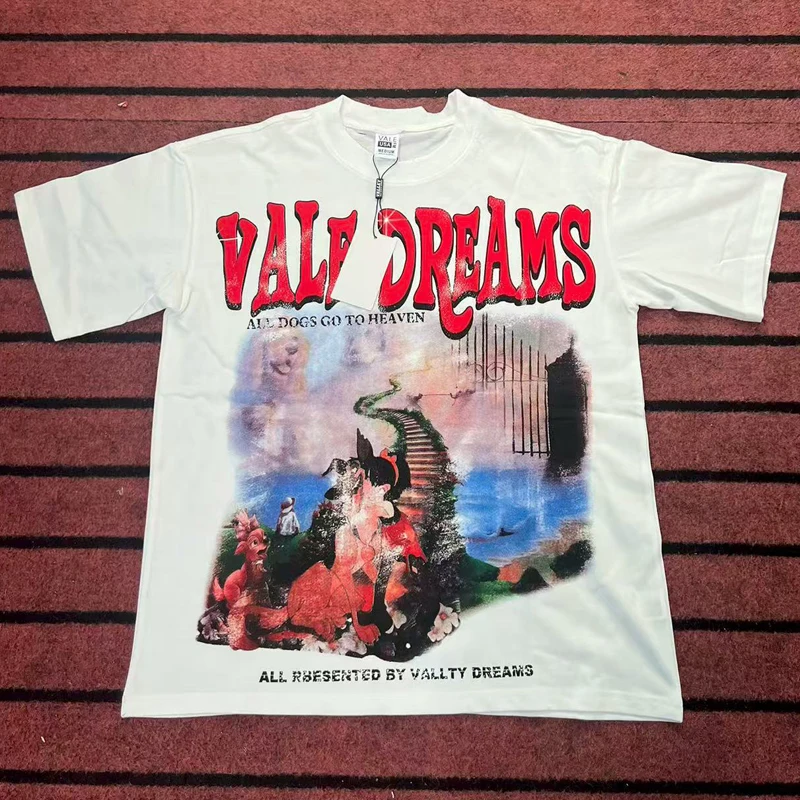 

Summer New VALLEY T-shirt Trend Brand Cartoon Anime Print Cotton Breathable Streetwear Vale Short Sleeve Top Men's Tee