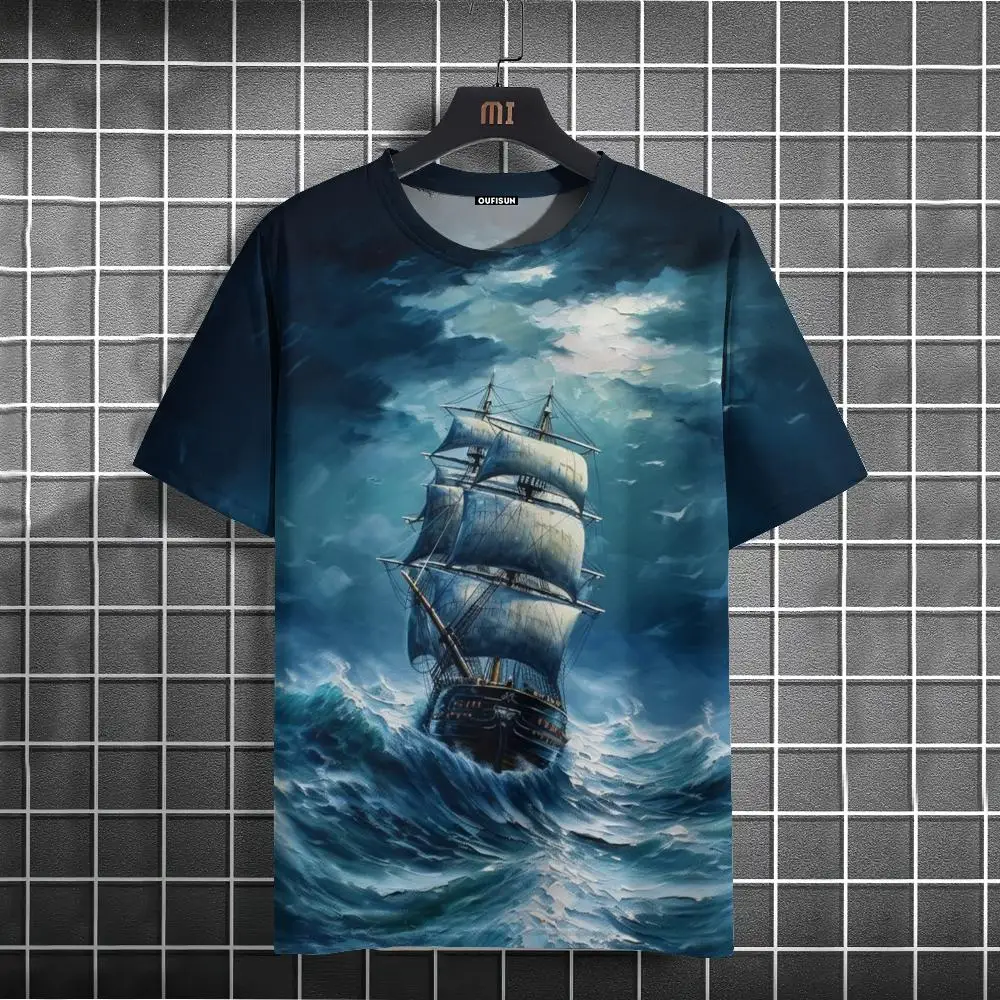 Navigation Print T-Shirt Casual Men\'s Short Sleeve Tshirt Nautical Print Tops Mature Males Sweatshirt Tees Casual Men\'s Clothing