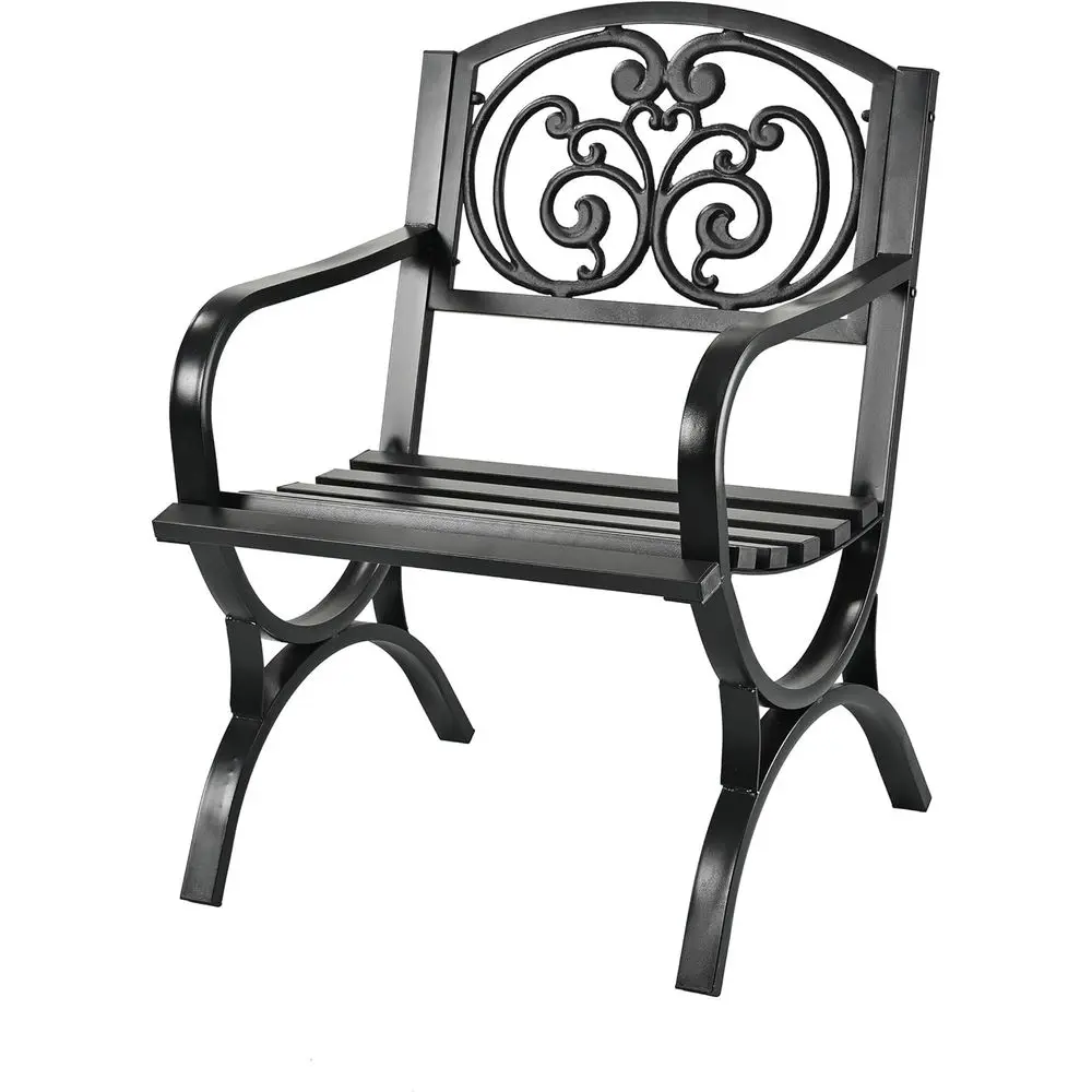 

Extra Wide Vintage-Style Metal Garden Chair with Armrests, 85.5x60x56 cm, Black