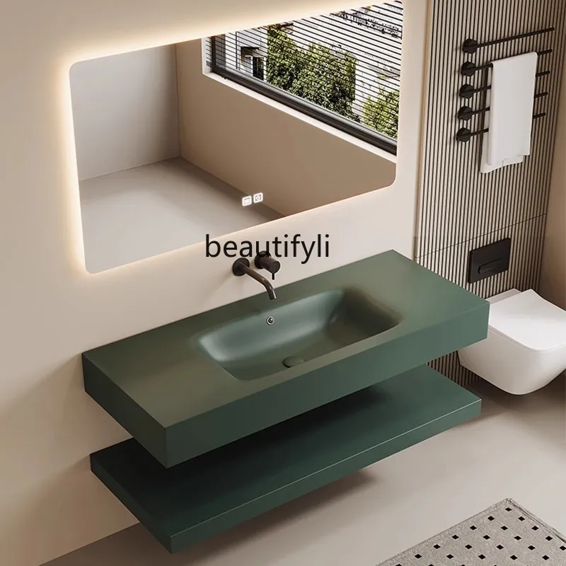 Rock slab hot bending integrated seamless basin double-layer bathroom cabinet combined bathroom hand wash  basin commercial