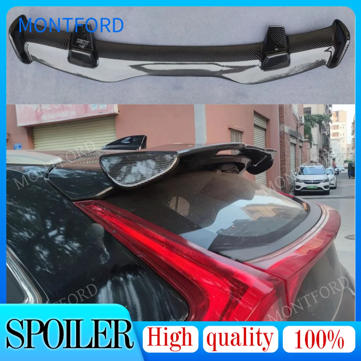 For Mitsubishi Eclipse Cross 2018 20120 2022 Spoiler ABS Plastic Carbon Fiber Look Hatchback Roof Rear Wing Body Kit Accessories