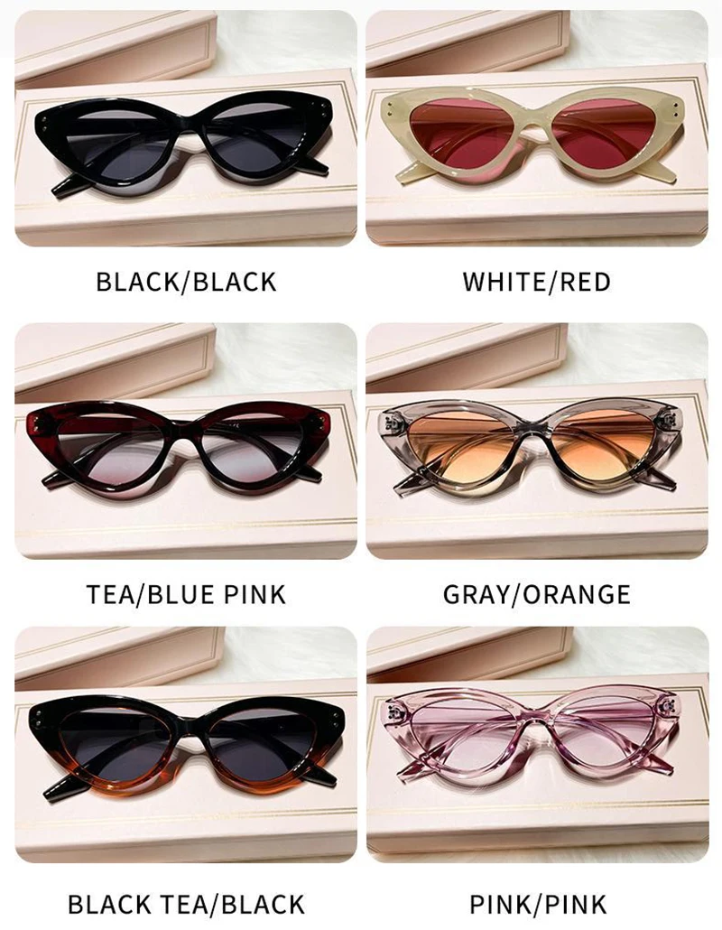 Cat Eye Fashion Vintage Sunglasses Women 2025 Luxury Brand Designer Punk Sun Glasses Trendy Sexy Ladies Small Frame Rivet Shades