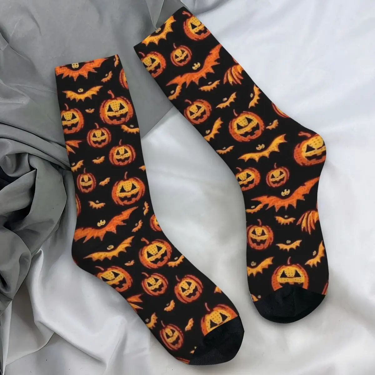 

Halloween Scary Pumpkin Socks Bat Trendy Stockings Men's Comfortable Outdoor Sports Socks Spring Graphic Non Skid Socks