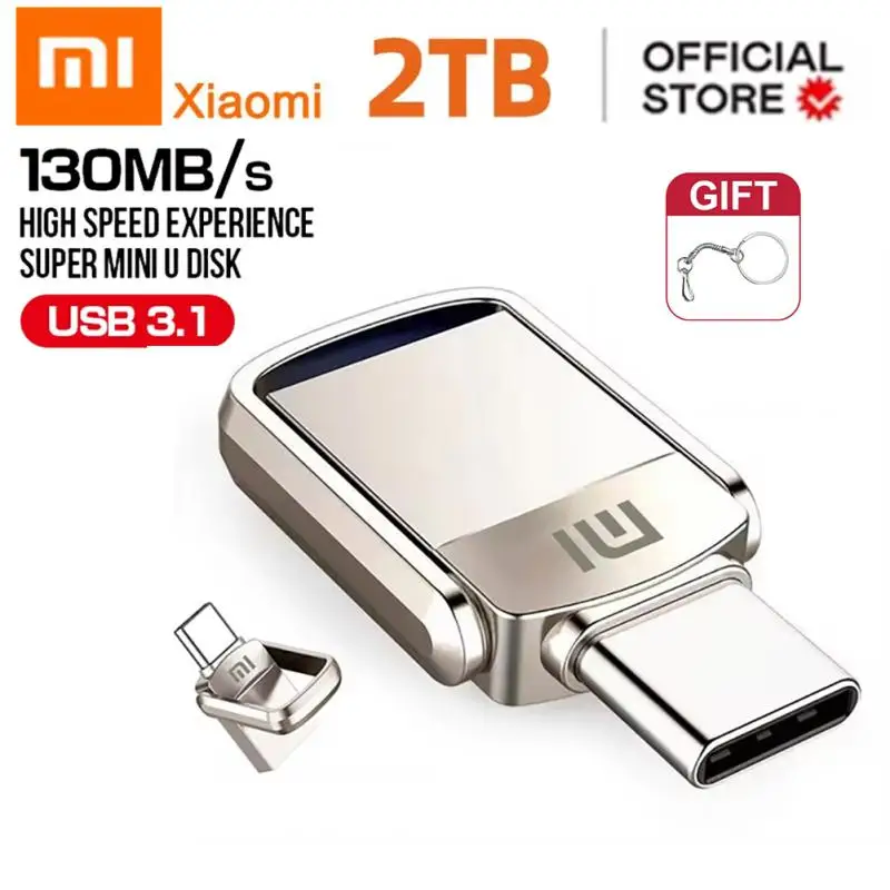 Xiaomi Mijia 2TB USB Flash Drive OTG Type-C 2In1 High Speed 128GB USB 3.0 Memory Stick Pendrive Type-C Adapter Metal U Disk Gift