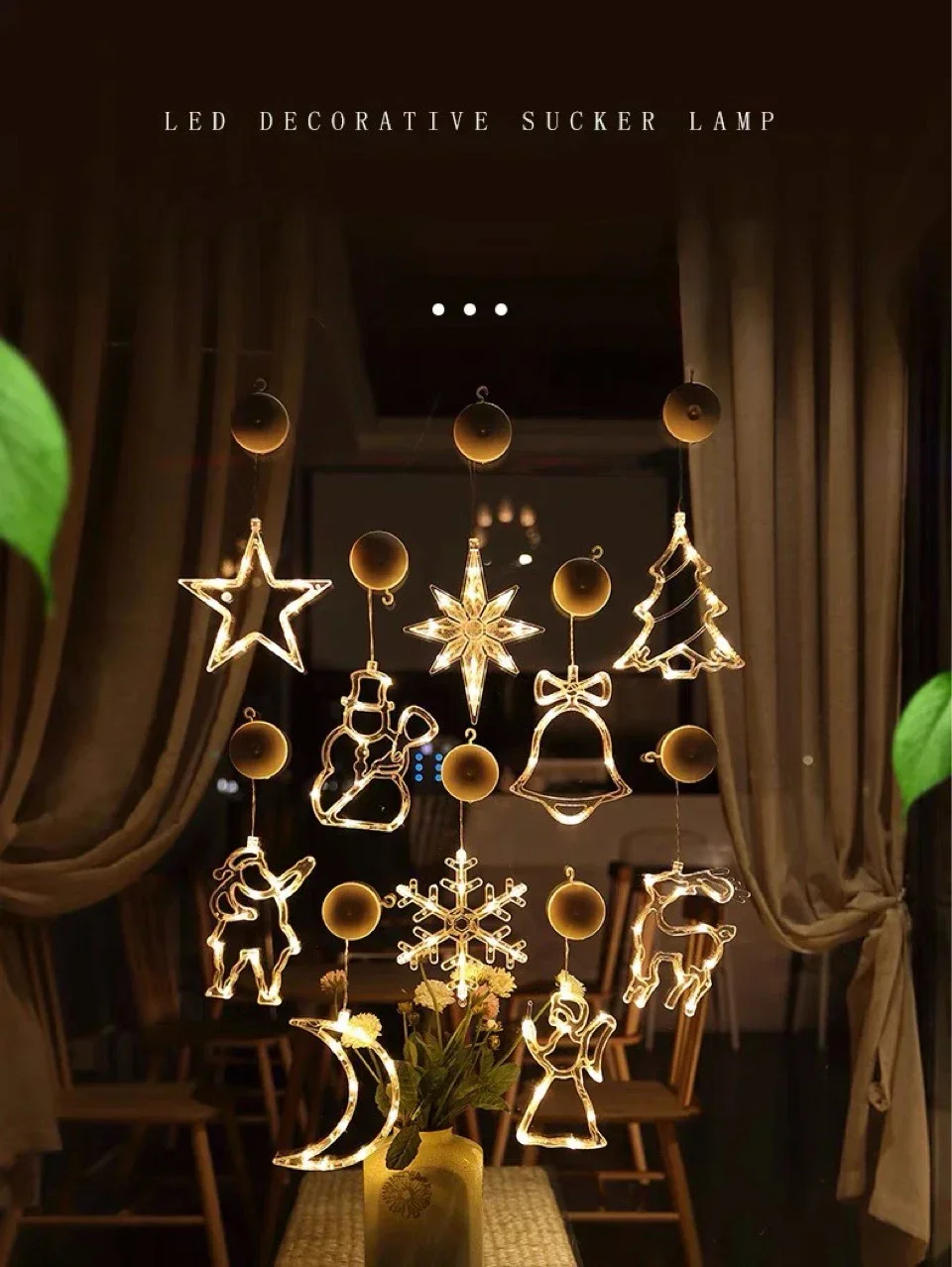 LED Light Snowflake Santa Window Ornaments Decoration for Home Xmas Navidad New Year Christmas Decor Fairy Lamp String Lights