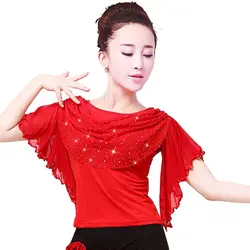 Elegant O-Neck Spliced Diamonds Ruffles Flying Sleeve Blouse Women's Clothing 2023 Summer New Oversized Casual Tops Sweet Shirt