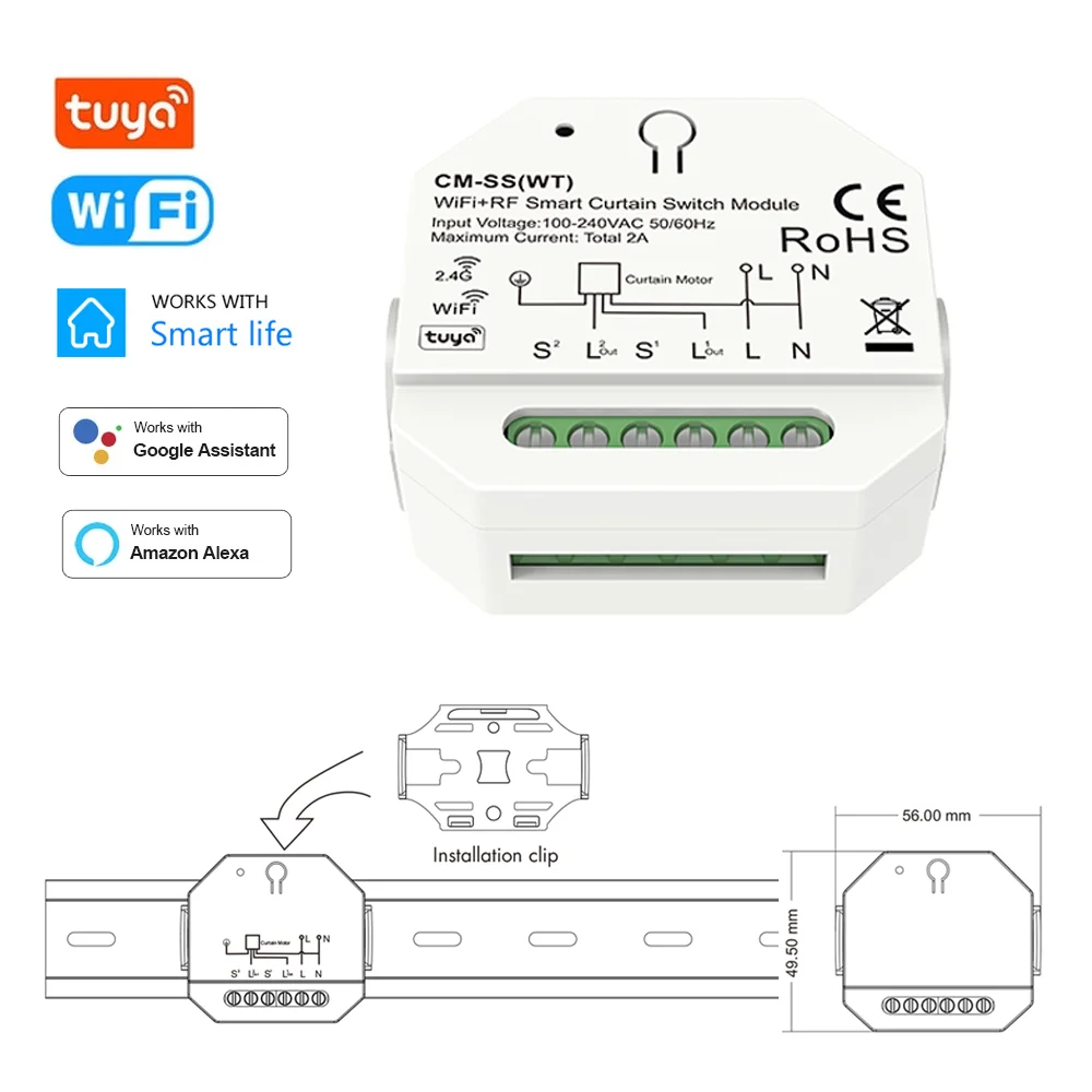 

Tuya Smart Wifi Curtain Module Blind Switch Push Switch for Roller Shutter Electric Motor Control works with Alexa Google Home