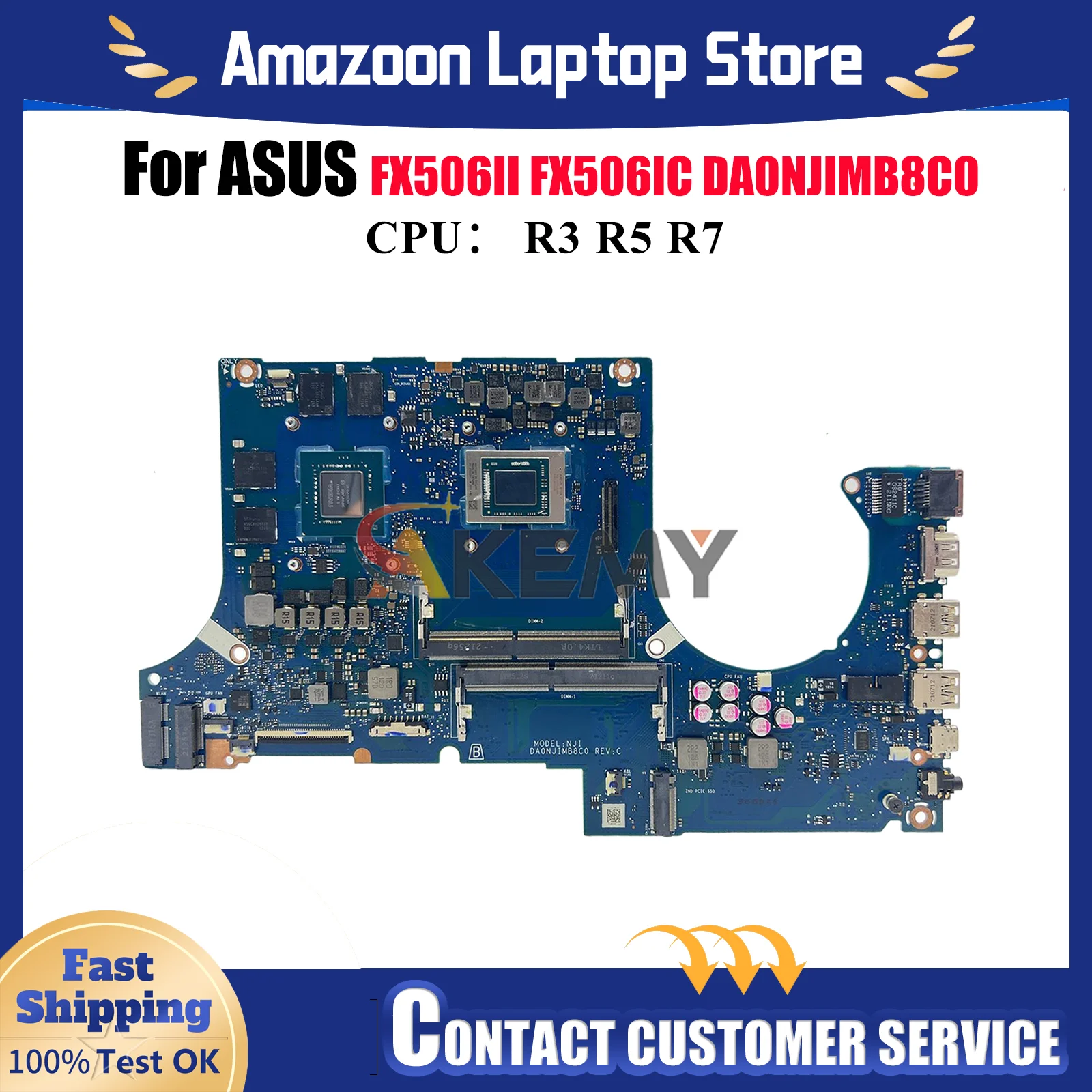

DA0NJIMB8C0 Laptop Motherboard For ASUS TUF Gaming FX506II FX506iH FA506I FX506IC Notebook Mainboard With R3 R5 R7 CPU tests OK