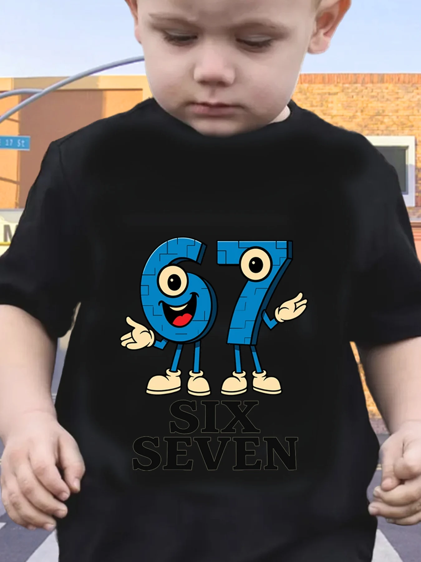 Family Funny 67 Number Cartoon Matching Cotton Tee Parent Boy Girl Soft Summer Crew Neck Short Sleeve Top for Kids Fans Tops