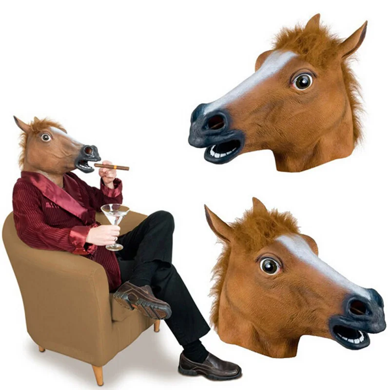 Brown Horse Funny Headgear Novelty Masque Party Brown Horse Head Unicorn Latex Cosplay Horse Mask Men Funny Horse Head Mask