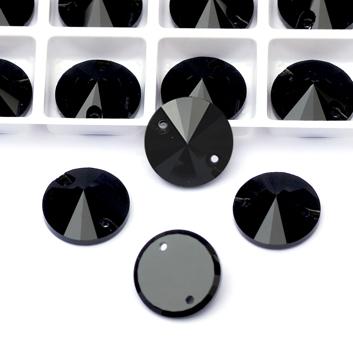 PUBRILEX Vorteilspackung Jet-Aufnähsteine, Flache, Abgeschrägte Kristallsteine zum Aufnähen für Kleidung, Schmuck und Kleiderdekorationen – Detail 3
