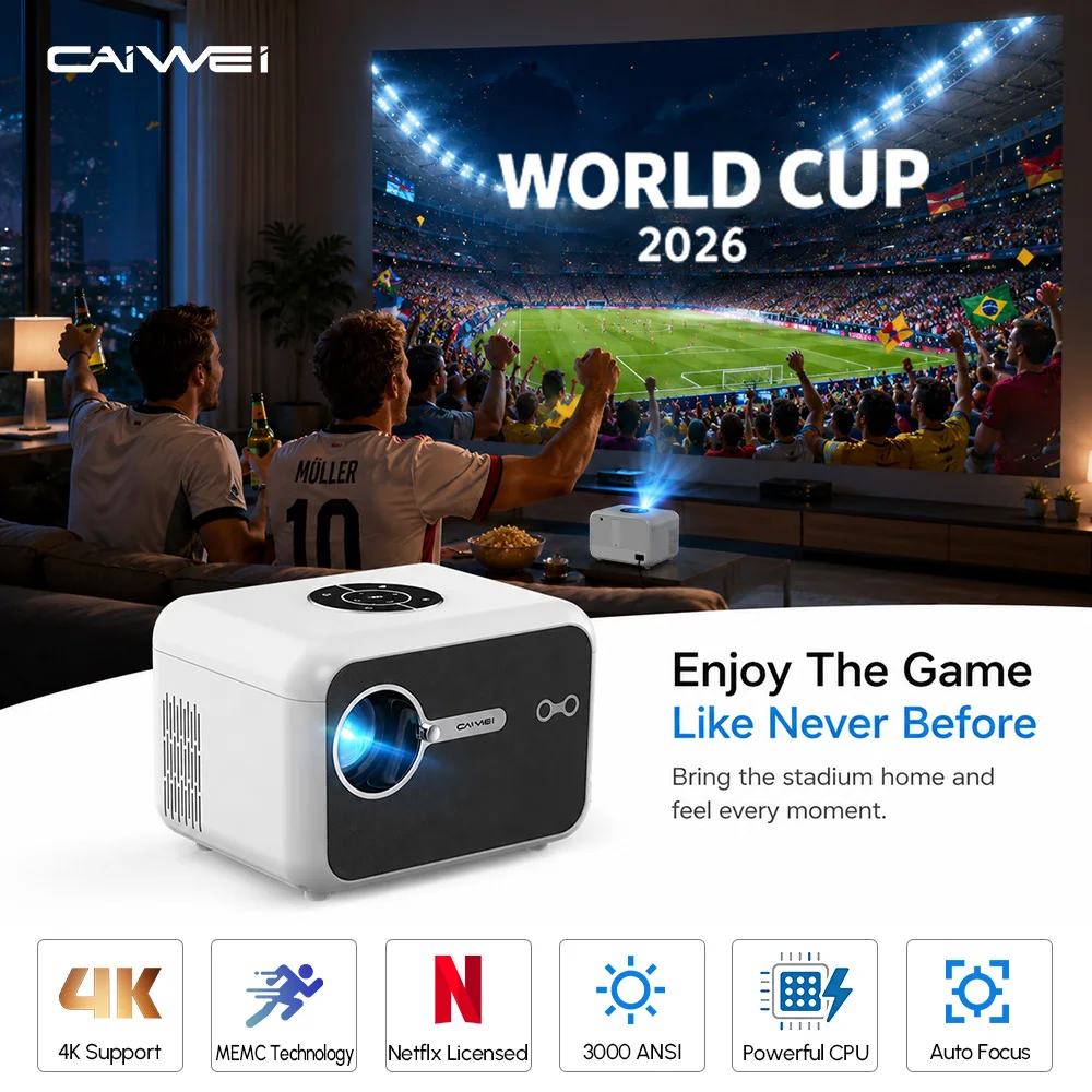 Vidéoprojecteur CAIWEI A6L 4K Full HD 1080P Cinéma maison 3000 ANSI Mise au point automatique WiFi 6 Projecteurs LED intelligent