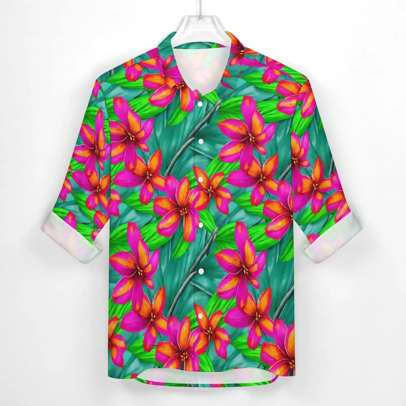 Tropical Floral Shirt Paradise Print Casual Shirts Long Sleeve Graphic Aesthetic Blouses Autumn Fashion Oversized Tops