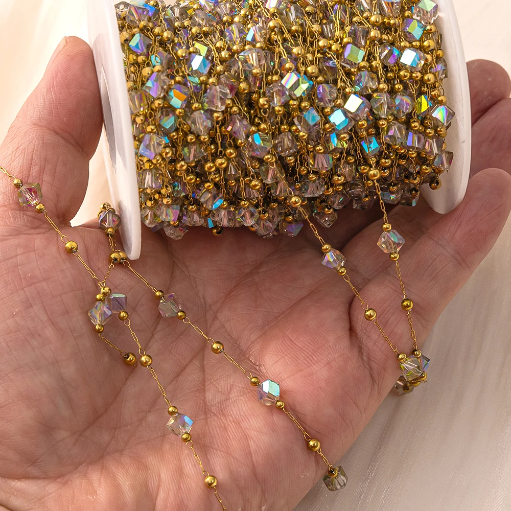 1 Meter Facettierte Unregelmäßige Kristallglasperlen Edelstahlkette in Großpackung für DIY-Halsketten, Armbänder und Schmuckherstellung – Detail 5