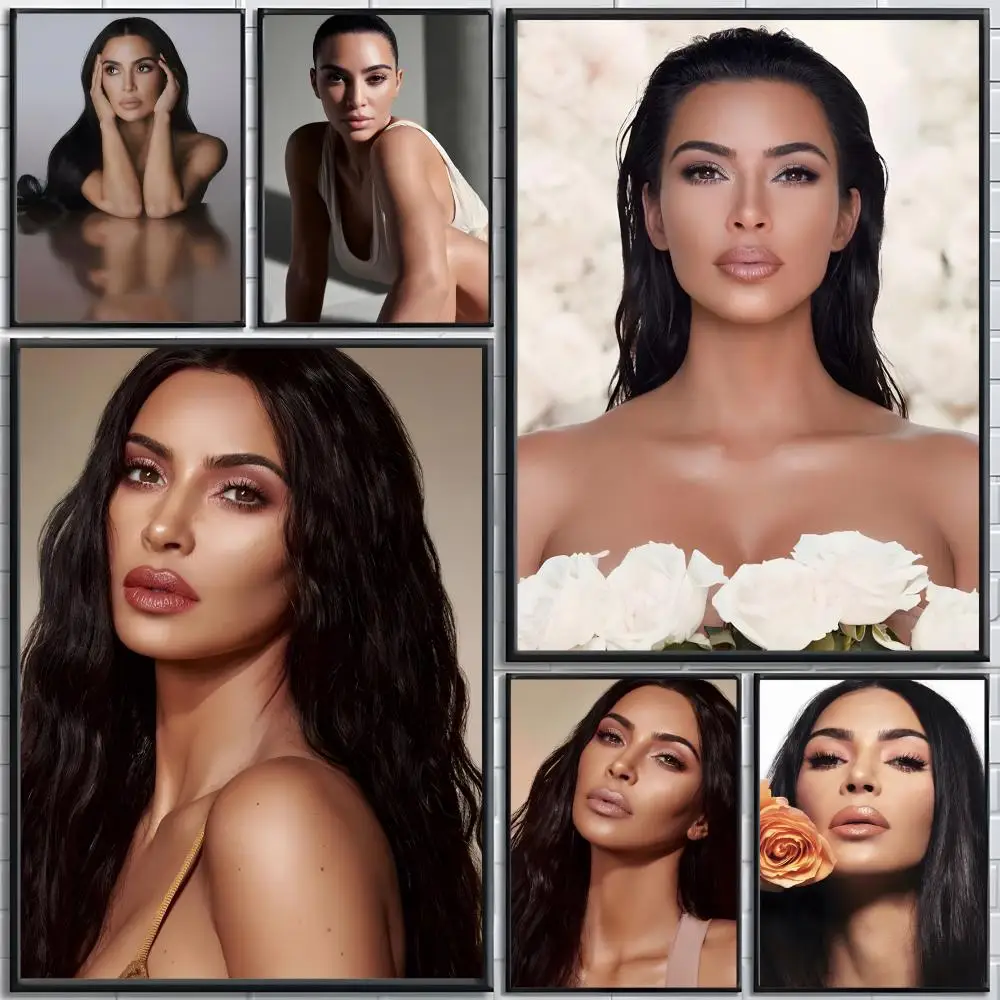 Affiche autocollante d'art mural de l'influenceuse Kim Kardashian, peinture décorative, papier Kraft blanc, décoration intérieure