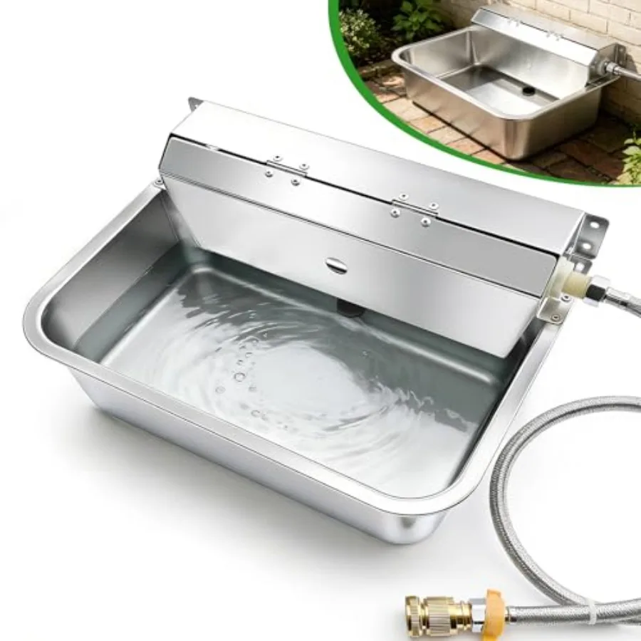 

Automatic Dog Water Dispenser with Drain Hole, 304 Stainless Steel Auto Water Dog Bowl with Float Valve, Hose Quick Connect Fit