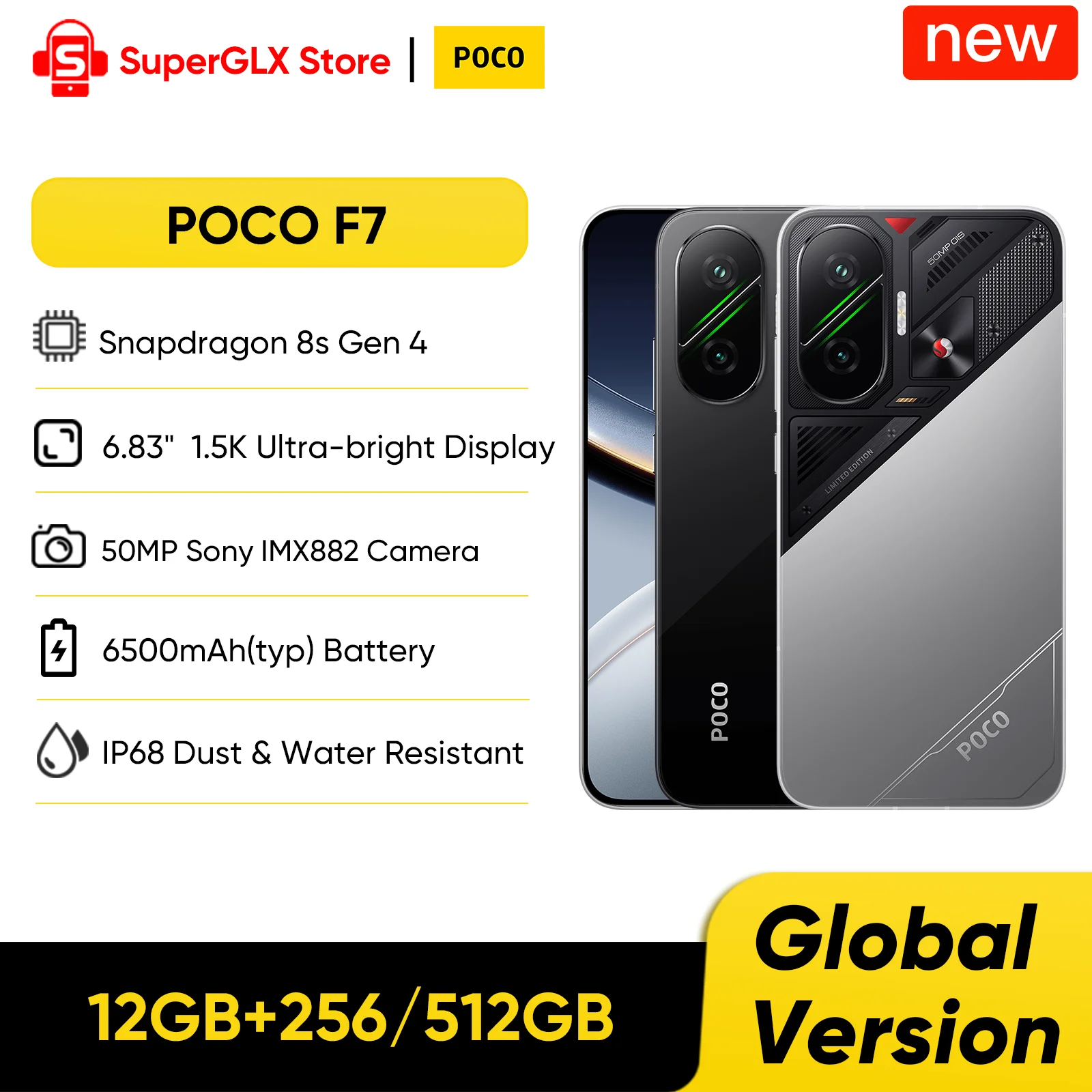 Global Version POCO F7 5G Smartphones Snapdragon 8s Gen 4 6.83'' 120Hz AMOLED Display 50MP Camera 6500mAh 90W HyperCharge NFC