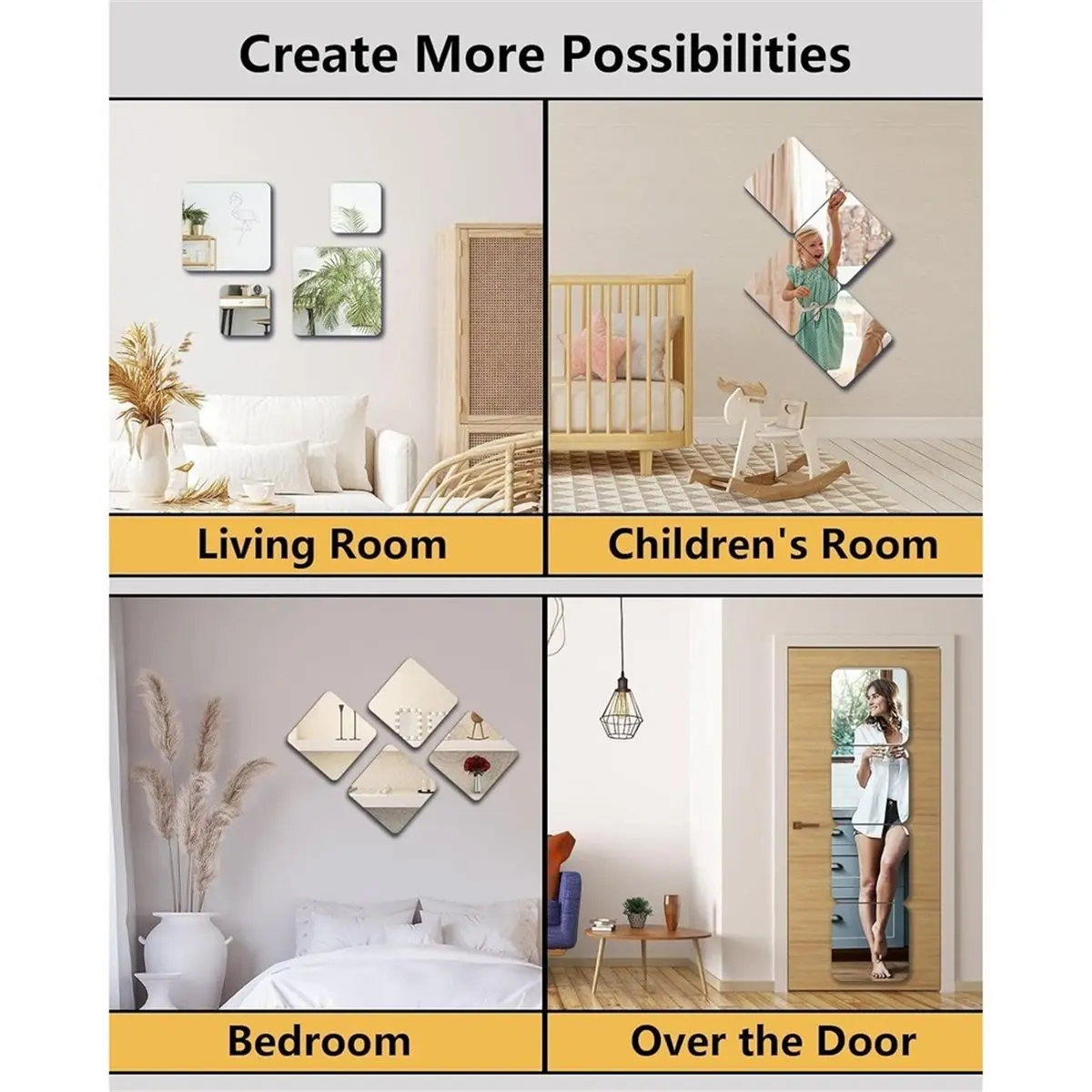 Shatterproof Peel and Stick on Mirror Tiles for Wall Decorative,8 Pcs 16x12 in Unbreakable Small Mirrors for Wall Decor