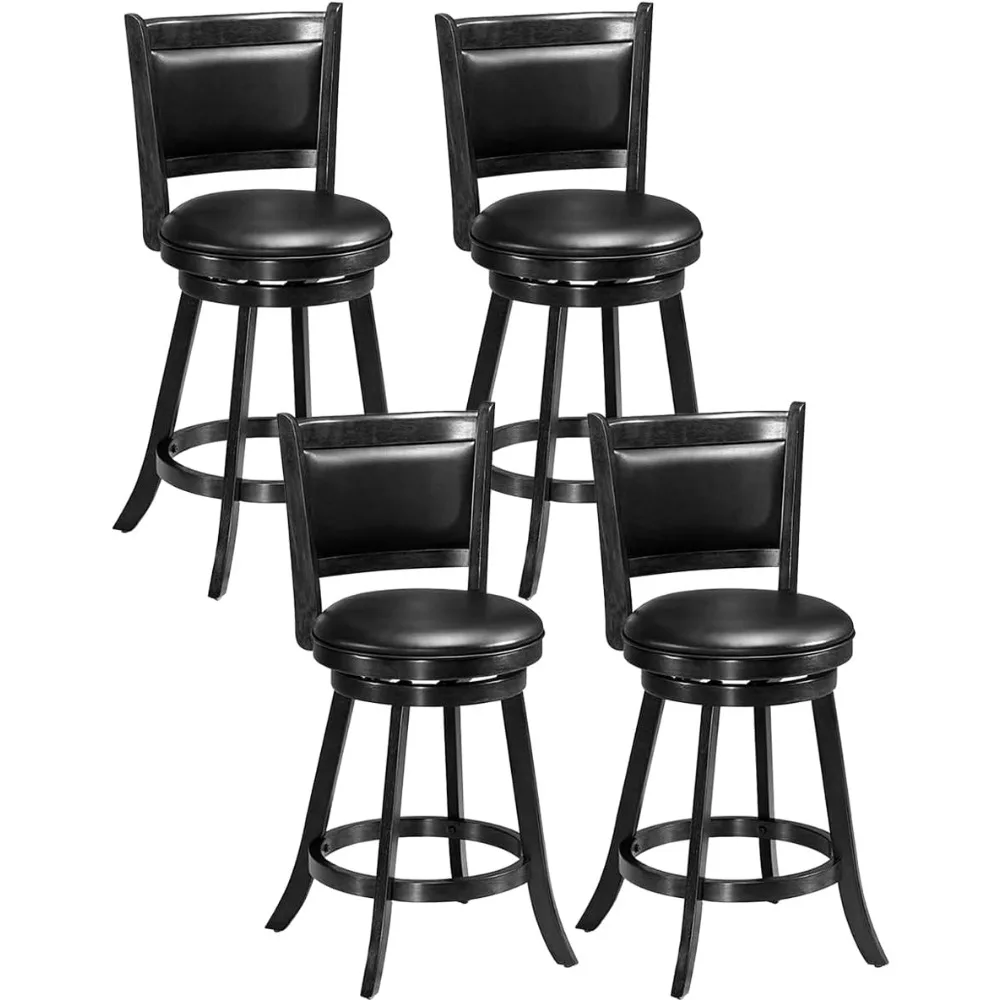 

Bar Stools Set of 4, 24” Counter Height Bar Stools for Kitchen Island, Rubber Wood, Swivel Barstools with Backs for Pub, Bar