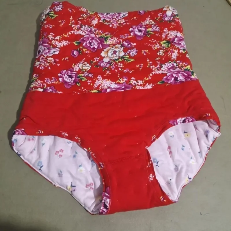 Women's High Waisted Briefs Soft Floral Filled Cotton Puffy Warm Belly Briefs Private Party Panties Sexy Costumes Handmade
