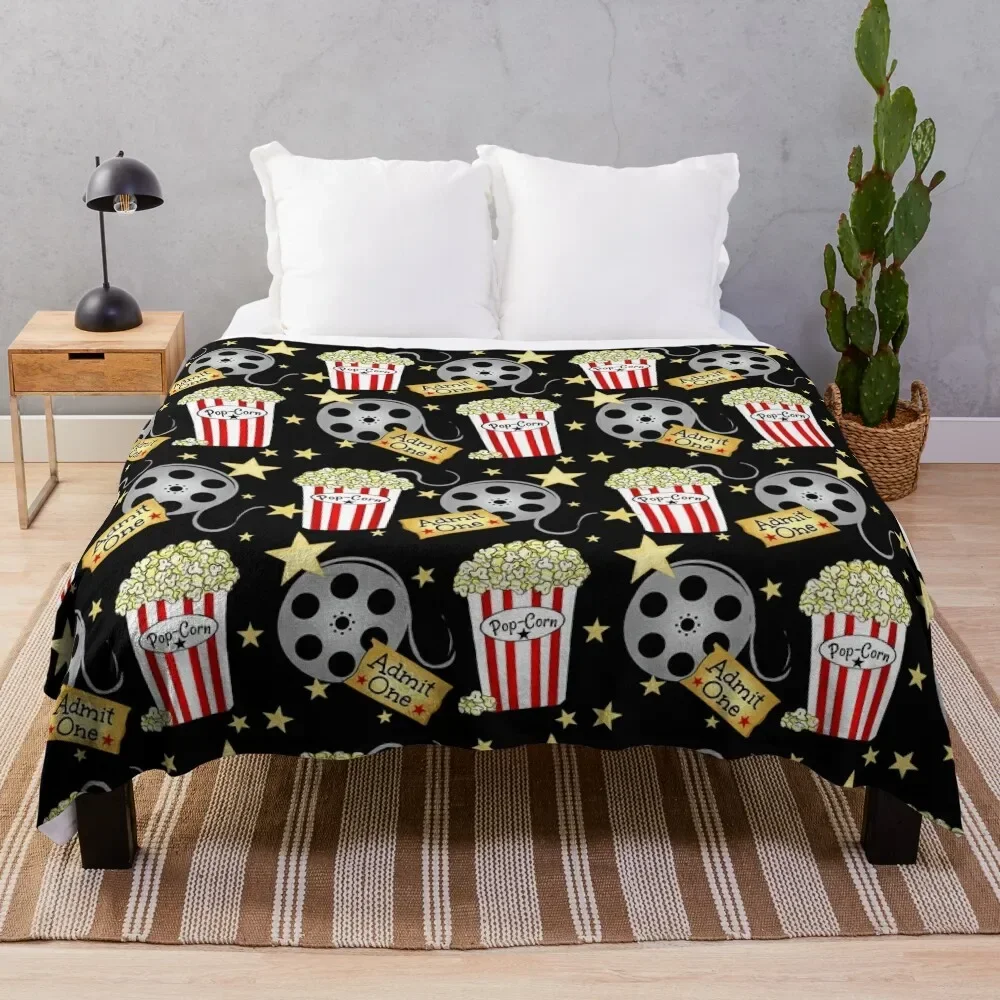 VIP Movie Night / Pop Corn Throw Blanket Multi-Purpose Flannel Fashion Sofas Blankets