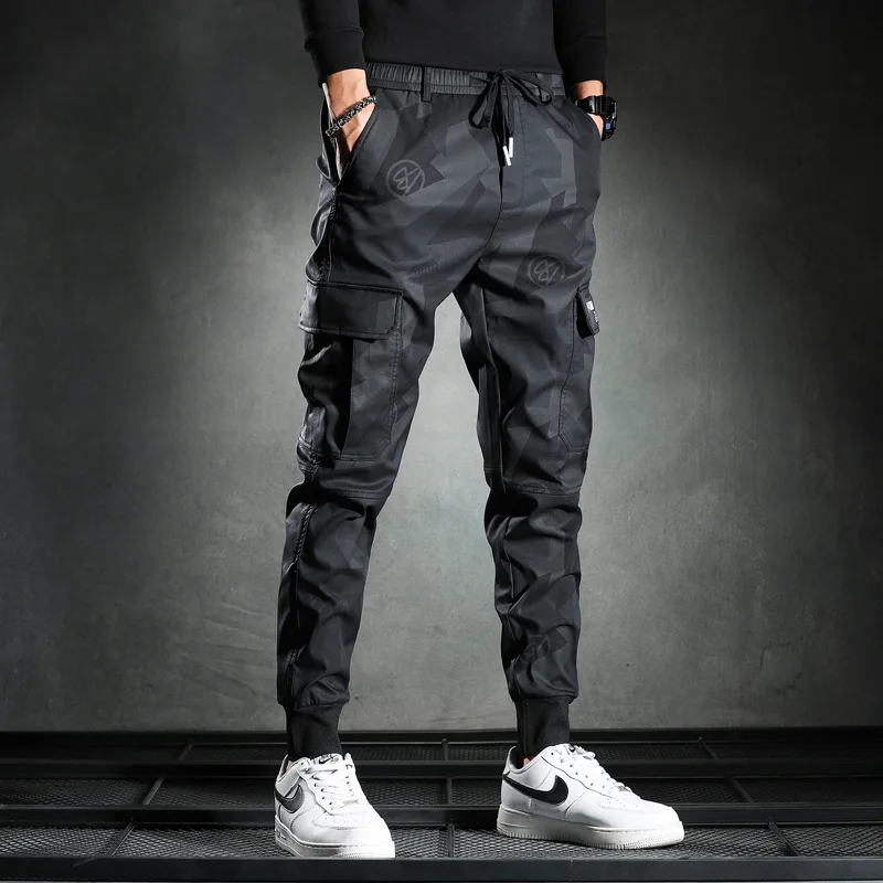 

Sweatpants Men Camouflage Elasticity Military Cargo Pants Drawstring Multi Pockets Bottoms Casual Jogger Trousers