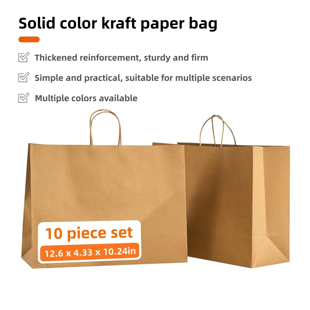 10 sacs en papier kraft en vrac, sacs cadeaux en kraft, sacs de courses recyclables, adaptés à la vente au détail, aux anniversaires, aux fêtes et aux mariages