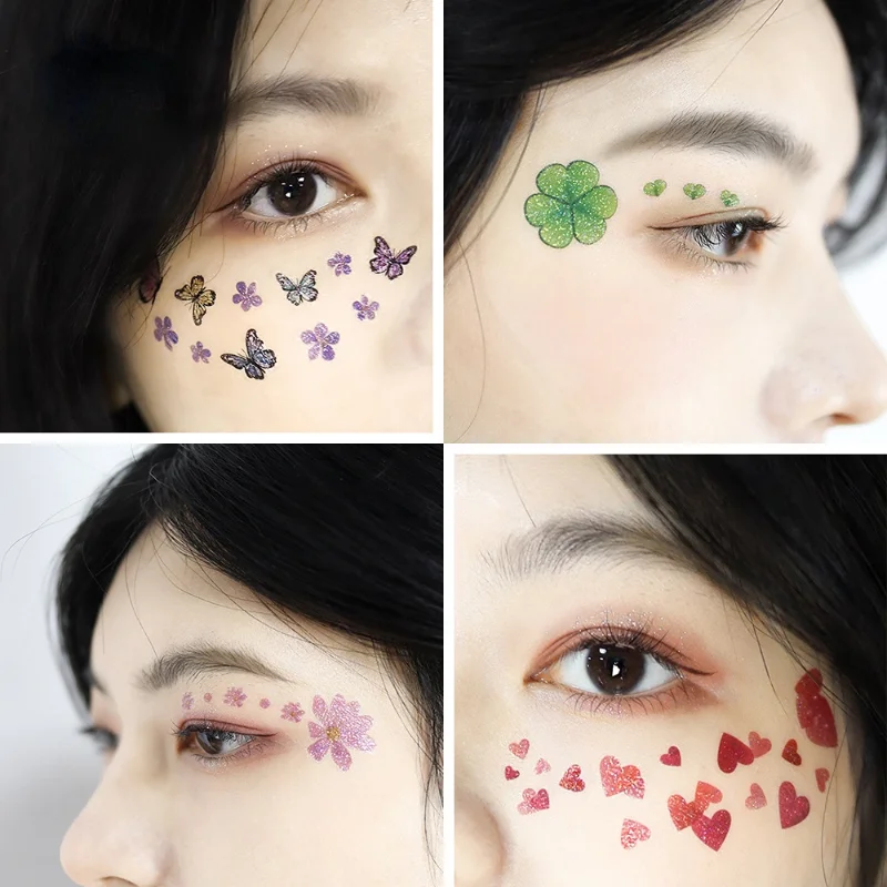 Women\'s Temporary Tattoo Sticker Strawberry Flower Butterfly Waterproof Face Sticker Forehead Eye Music Festival Face Stickers