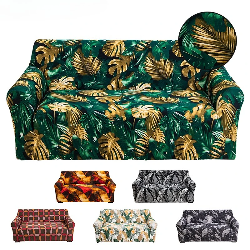 1/2/3/4Seater Elastic Leaf Printed Sofa Cover Stretchy Full Coverage Slipcover Anti-Cat Scratch Protective Cover for Living Room