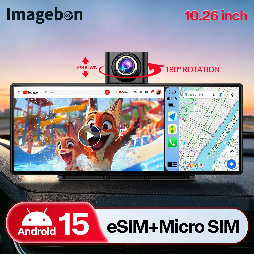 Image of Imagebon 10,26" 4G Android 15 Dashcam 8-Kern Wireless CarPlay Android Auto Split Screen GPS-Navigation Google Play Store 24-Stunden-Parküberwachung Auto-DVR