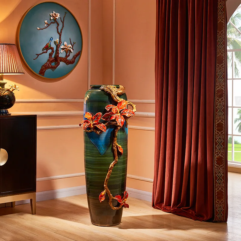 Enamel color floor-to-ceiling large vase ceramic decoration New Chinese company villa soft decoration ornament