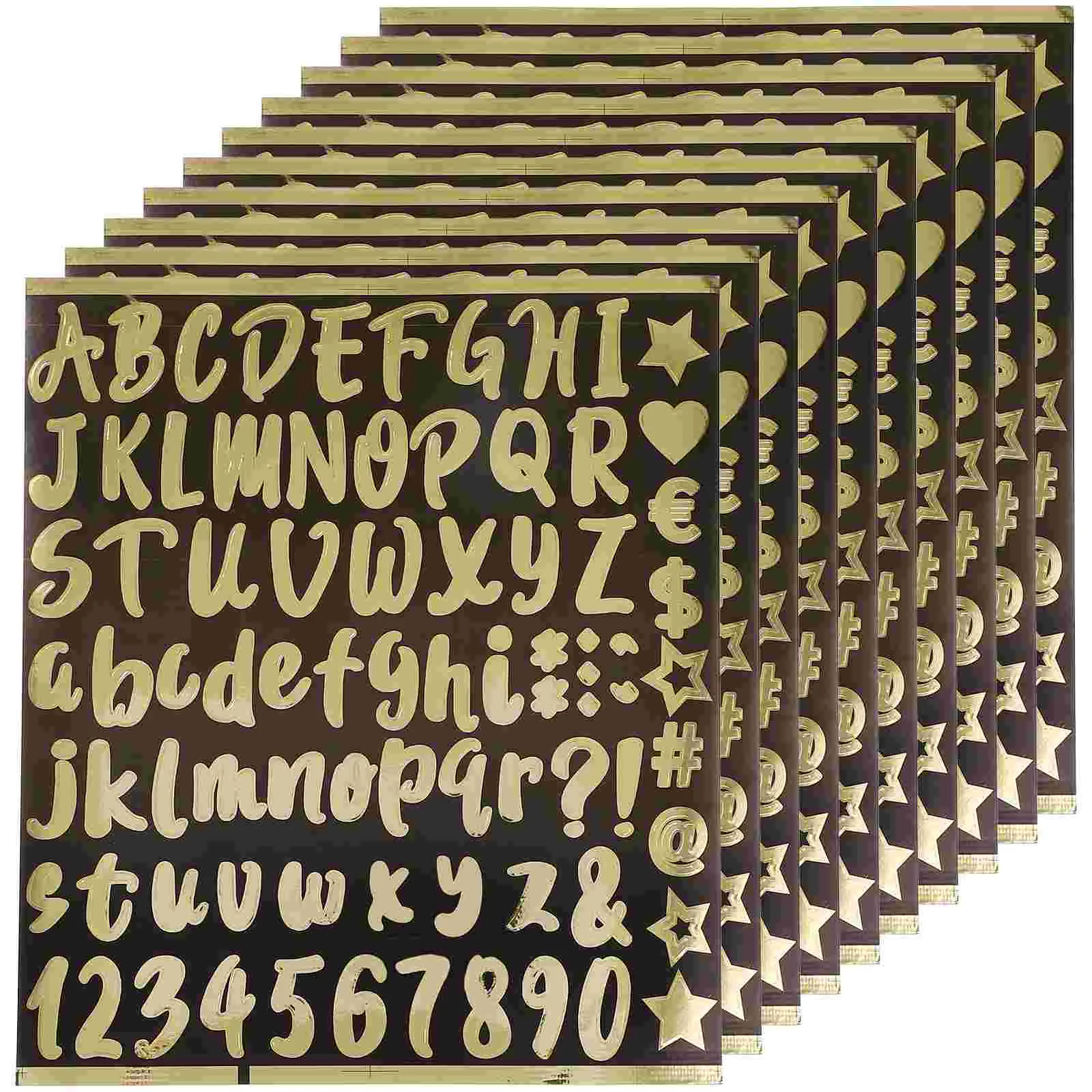 

10 Sheets Alphanumeric Kit Doorplate Number Decals Alphabet Letter Stickers Gold on Letters Scrapbook