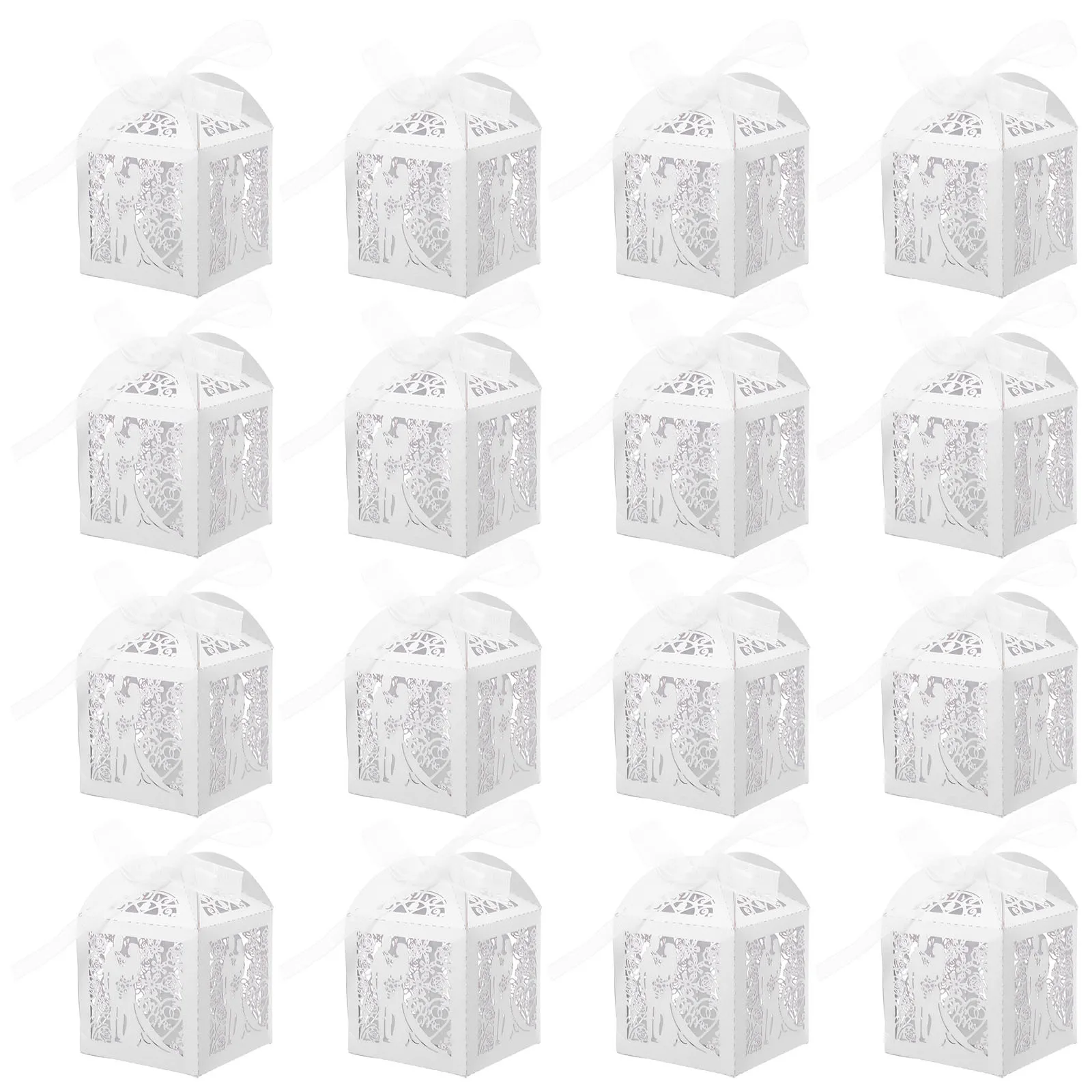 

50Pcs Elegant White Hollow Bride Groom Wedding Favor Candy Boxes Paper Craft Sweets Treat Containers Wedding Favor Boxes