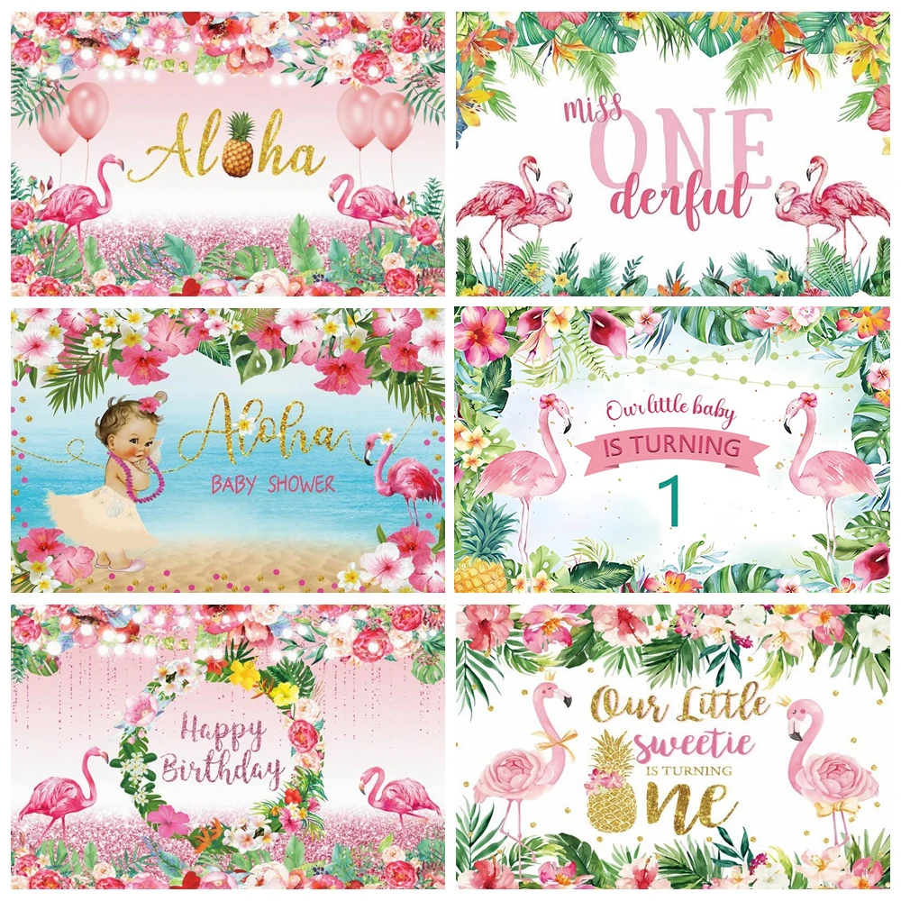 

Summer Aloha Hawaii Tropical Backdrop Photography Seaside Flamingo Baby Birthday Decoration Photographic Background Photo Studio