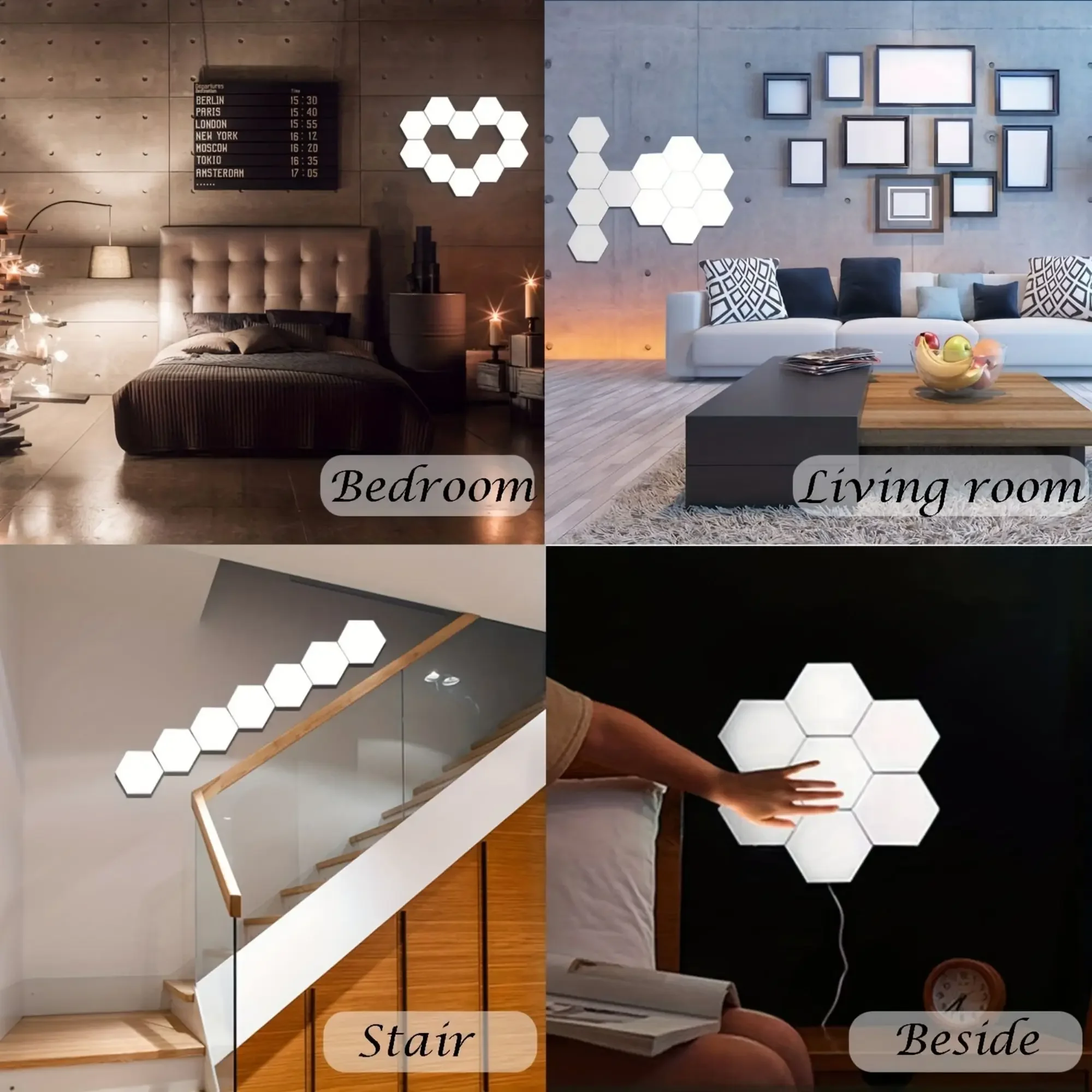 Hexagonal touch LED wall light, neutral white light, night light touch, convenient to use, energy-saving, 6-pack