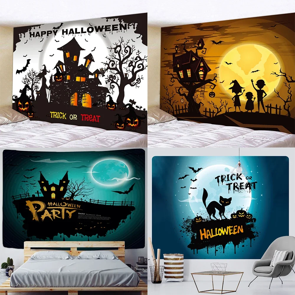 Halloween witch castle home decoration tapestry psychedelic scene bohemian decoration hippie background cloth room decoration